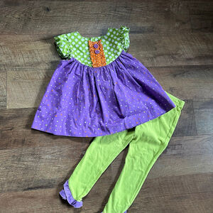 Girls Eleanor Rose Matching Set Size 4 Purple Green Polka Dot